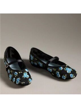 For Love and Lemons Black and Blue Floral Mary Jane Flats